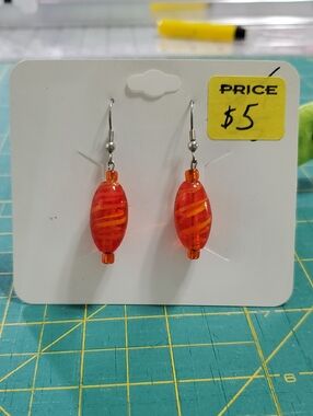 Handmade Orange Glass Bead Dangle Earrings